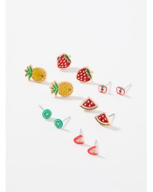 Simon's Fruity Mini Earrings Set Of 6 - Multicolour