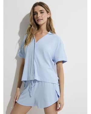 EVERYDAY SUNDAY Powder Blue Finely Ribbed Lounge Shirt