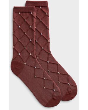 Simon's Embossed Diamond And Shiny Dot Socks - Red