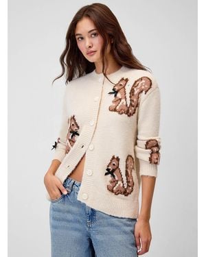 Twik Cute Animals Loose Cardigan - Natural