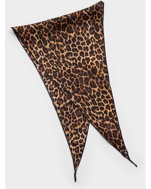 Fraas Leopard Pattern Pure Silk Diamond Scarf - Brown