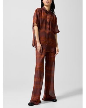 SILK LAUNDRY Sheer Pure Silk Tartan Pattern Pant - Red