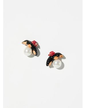 NACHE Dachshund And Pearl Earrings - Brown