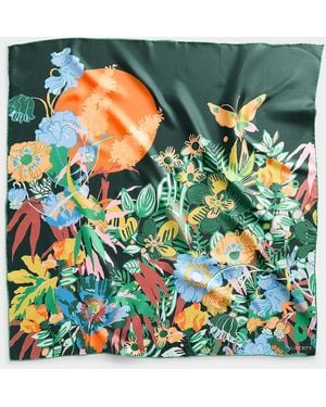 Liberty Pure Silk Sunset Flower Large Scarf Made With Fabric - Green