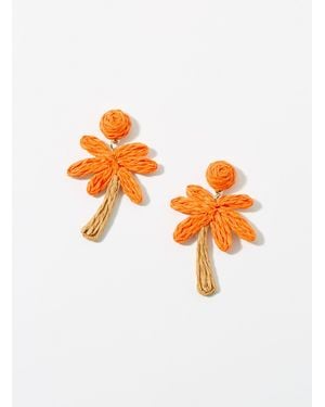 Simon's Large Raffia Palm Tree Earrings - Orange