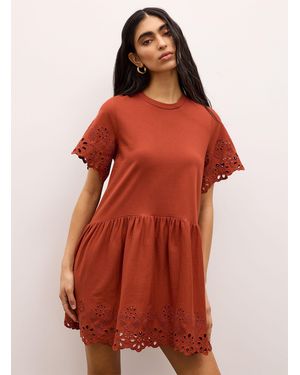 Icône Organic Cotton Jersey And Broderie Anglaise Minidress - Red