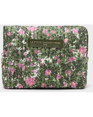 La P'tite Cachottière Small Colourful Pattern Quilted Cosmetics Case - Green