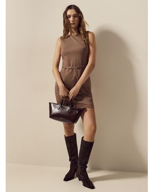 Icône Jacquard Knit Belted Sleeveless Dress - Natural