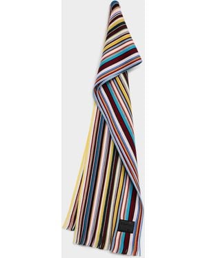 Paul Smith Signature Stripes Merino Wool Scarf - White