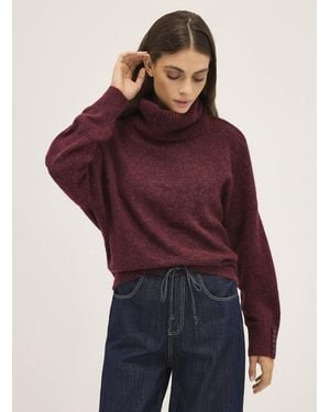 Ichi Touch Of Alpaca Loose Turtleneck Sweater - Red