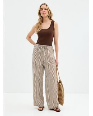 Grace & Mila Striped Seersucker Pant Fit: Wide Leg, High Rise - Natural