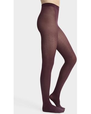 Emilio Cavallini Eggplant Geometry Tights - White