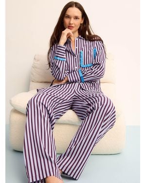 Miiyu Striped And Ruffled Poplin Pyjama Pant - Blue