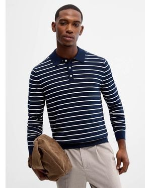 Le 31 Nautical Stripe Knit Polo - Blue