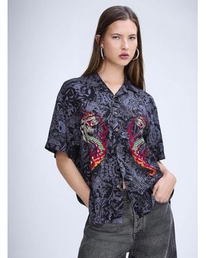 Ed Hardy Dragons Loose Shirt - Blue