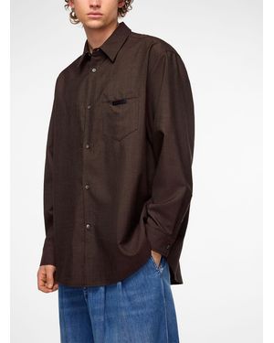 Marni Leather Logo Raw Wool Shirt - Brown
