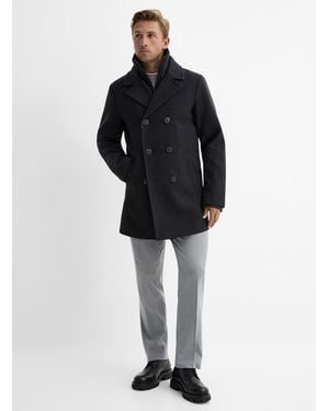 Le 31 Removable Felted Bib Peacoat - Black