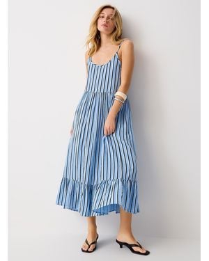 Ichi Tiered Pure Cotton Gauze Maxi Dress - Blue