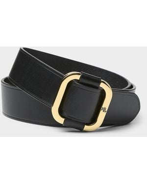Ralph Lauren Square Metallic Buckle Wide Leather Belt - Black