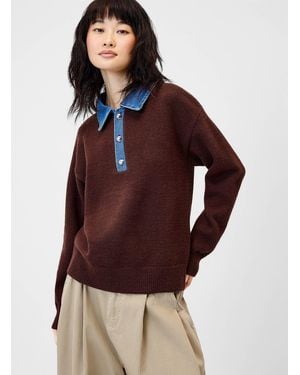 Twik Denim Polo Collar Sweater - Purple