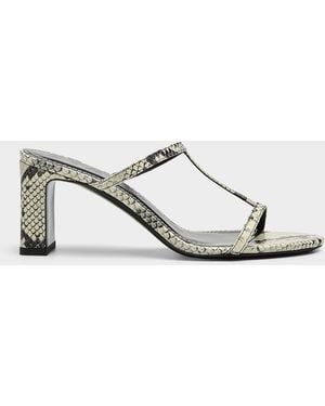 STAUD Talita Snakeskin Leather Heeled Sandals Women - White
