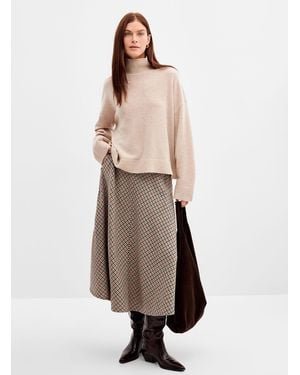 Contemporaine Plaid Wool Midi Skirt - Natural