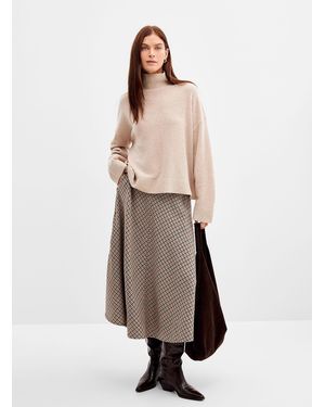 Contemporaine Plaid Wool Midi Skirt - Natural