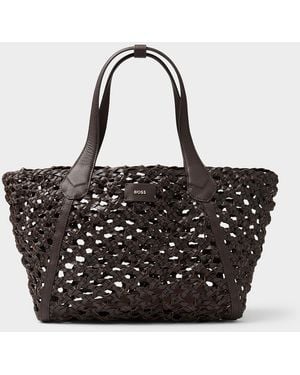 BOSS Lenah Braided Strap Leather Tote Bag - Black