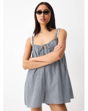 needii Loose Gingham Romper - Grey