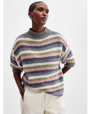 Contemporaine Colourful Stripes Fuzzy Sweater Exclusive Collection From Italy - Grey