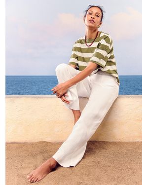 Contemporaine Patch Pockets Pure Linen Pant Fit: Wide Leg, High Rise - Blue