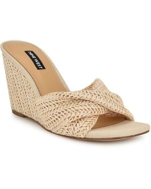 Nine West Nikhil Wedge Heel Twisted Strap Mules Women - White
