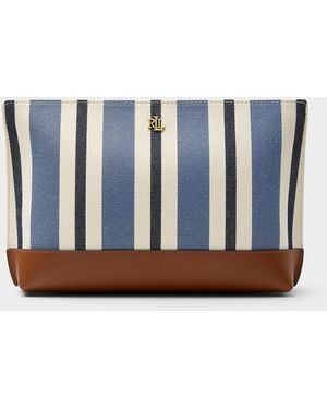 Ralph Lauren Seaside Stripe Woven Fabric Cosmetics Clutch - Blue