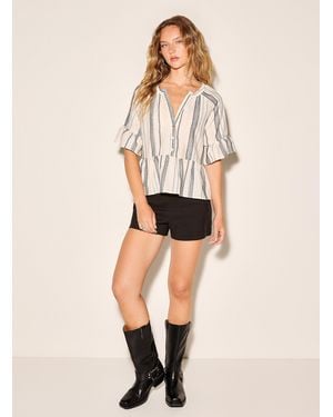Icône Geometric Stripes Peplum Blouse - Natural