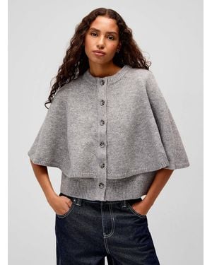 Pieces Plush Knit Caped Cardigan - Grey
