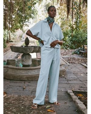 Grace & Mila Striped Seersucker Pant Fit: Wide Leg, High Rise - White