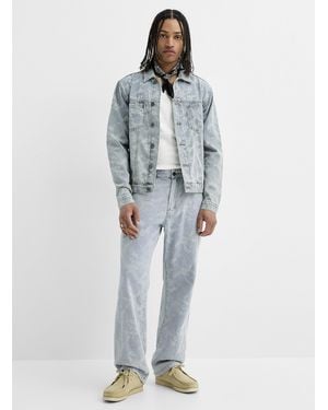KUWALLA Floral Embroidery Faded Jean Relaxed Fit - Grey