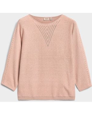 Fransa Fine Openwork Knit 3/4 Sleeve Sweater - Pink