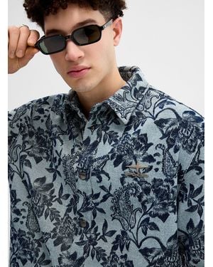 Project X Paris Flowery Jacquard Denim Shirt - Blue
