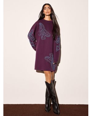 Icône Embossed Flowers Sweatshirt Dress - Purple
