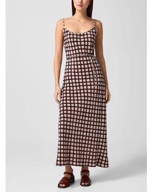 SILK LAUNDRY Brown Gingham Pure Silk Dress - White