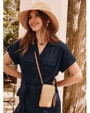 Simon's Woven Straw And Leather Phone Clutch Exclusive Collection From Italy - Natural