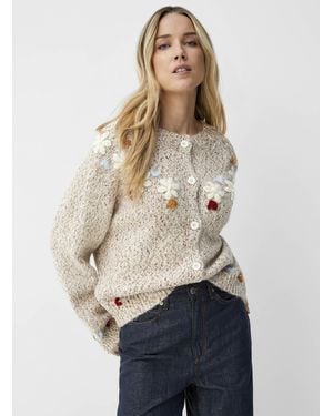 Contemporaine Floral Embroidery Confetti Thready Cardigan - Natural