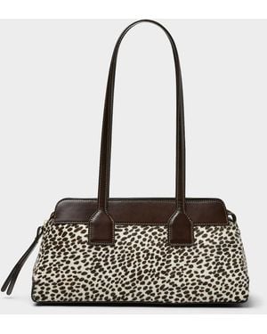 Flattered Greta Speckled Pony Hair Leather Shoulder Bag - White
