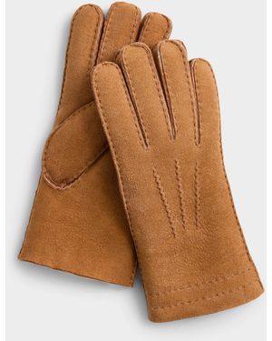 Simon's Topstitched Fur Suede Gloves - Brown
