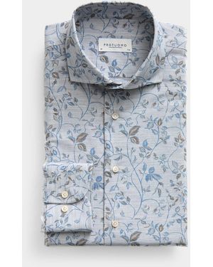 Profuomo Grey Floral Shirt - Blue