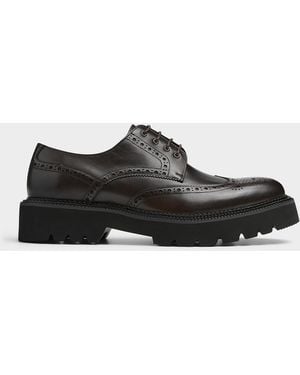 Simon's Chunky Notched Sole Leather Brogue Shoes Men - Black