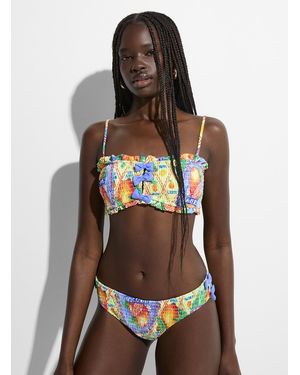 Damson Madder Orange Wrap Smocked And Knotted Bandeau Top - Multicolour