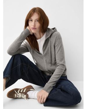 Contemporaine Solid Knit Soft Hooded Jacket - Grey