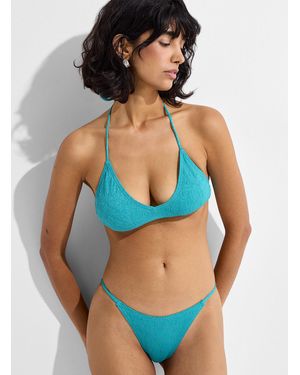 Simon's Textured Flower Teal Slim Bikini - Blue